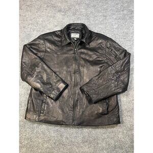 Boston Harbour Mens XL Leather Jacket Black Full Zip Lined Y2K  Dadcore Moto